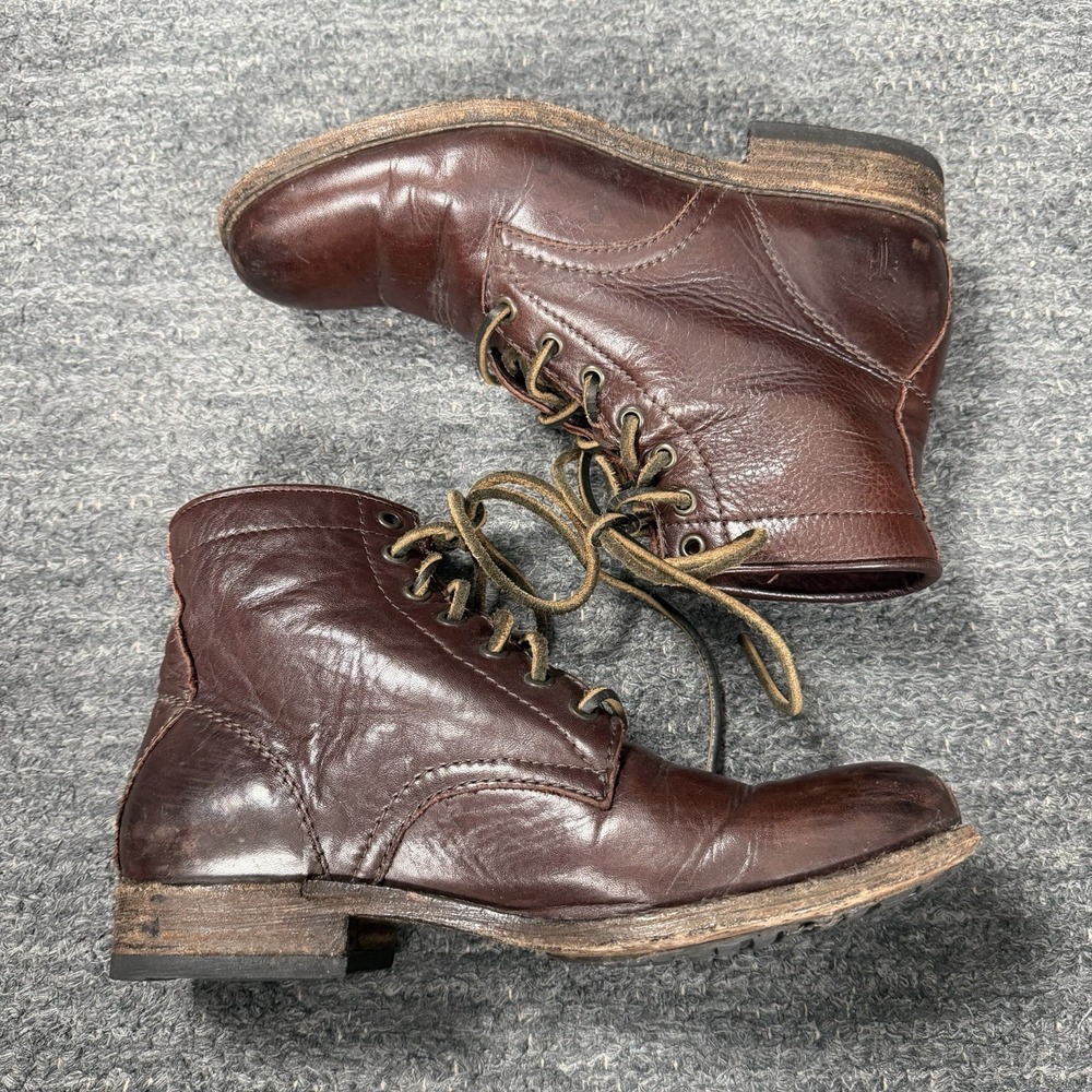 Frye Tyler Brown Leather Lace Up Ankle Boots Women 9B Combat Round Two Witch